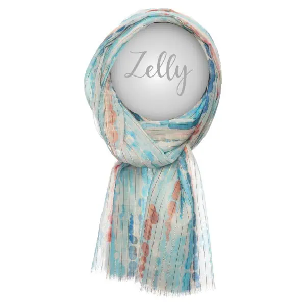 Zelly Abstract Metalic Thread Scarf - Blue