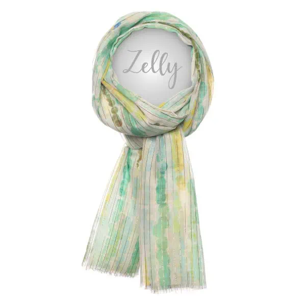 Zelly Metalic Stripe Abstract Scarf - Green