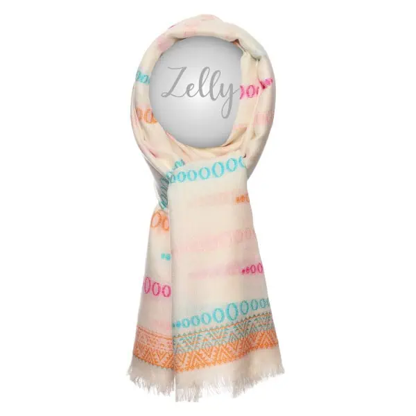 Zelly Circular Print Hand Finished Scarf - Cream