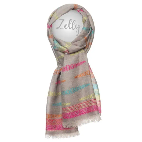 Zelly Circular Print Hand Finished Scarf - Grey