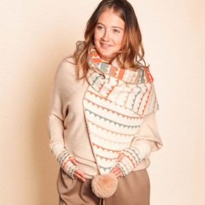 Zelly Pom Pom Wave Scarf - Taupe - Image 2