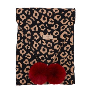 Zelly Pom Pom Animal Print Scarf