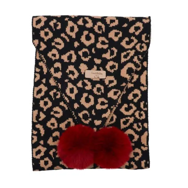 Zelly Pom Pom Animal Print Scarf