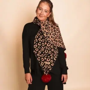 Zelly Pom Pom Animal Print Scarf - Image 2