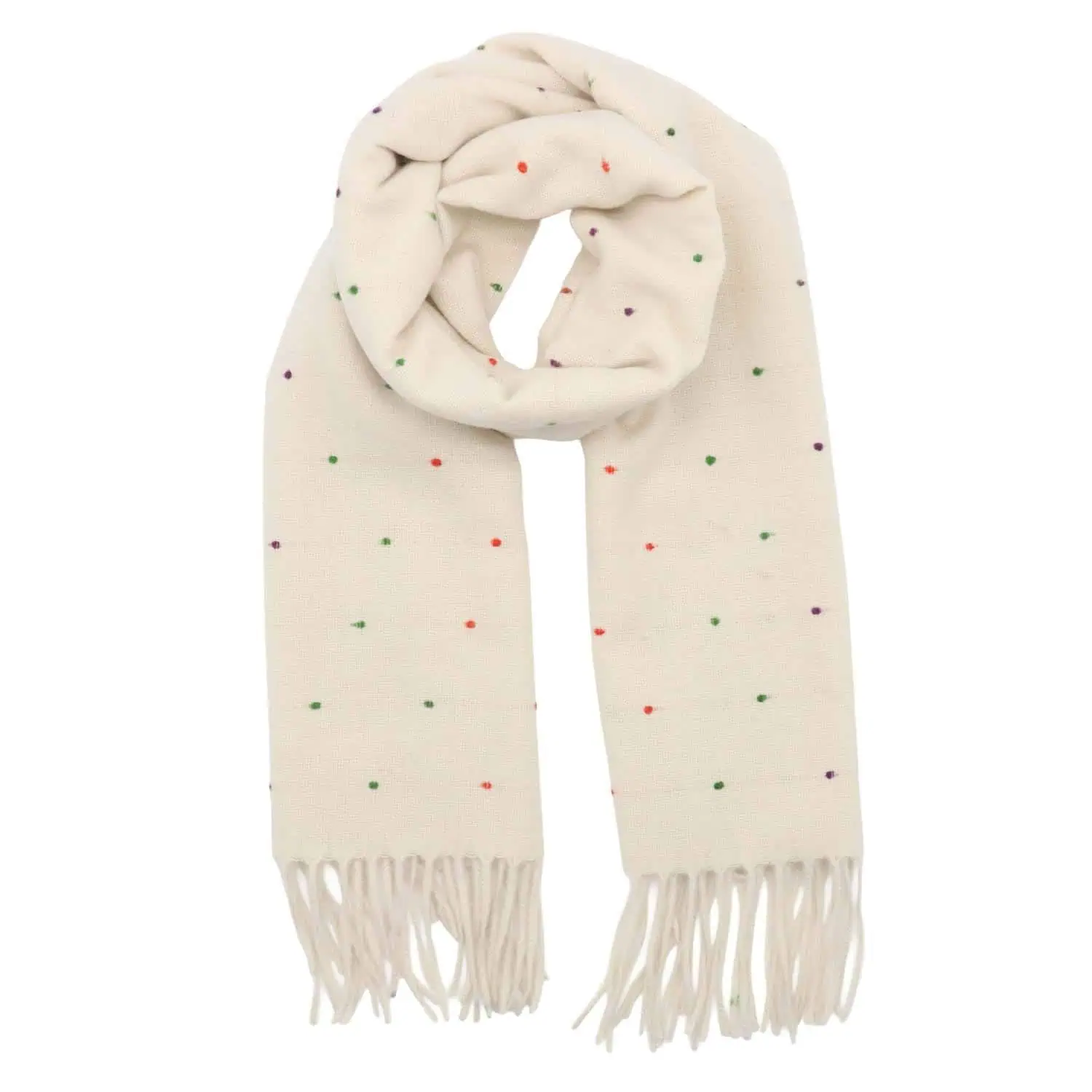 Zelly Winter Scarf with Dots – Cream - Jaro Design Studio - 1 Zelly Winter Scarf with Dots – Cream