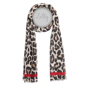 Zelly Animal Print Border Scarf - Cream - Image 2