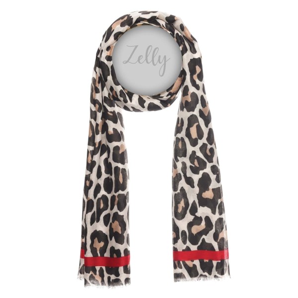 Zelly Animal Print Border Scarf - Cream