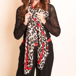 Zelly Animal Print Border Scarf - Cream - Image 3