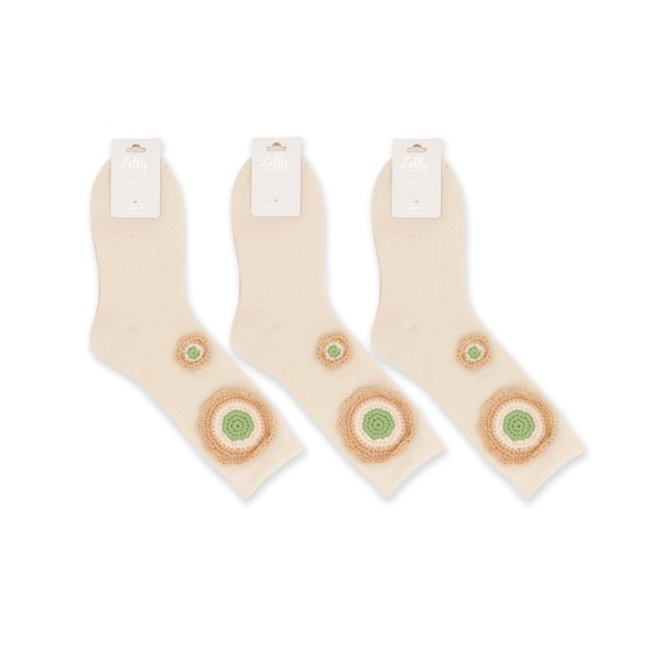 Zelly Crochet Flower Socks, Cream (One Pair)