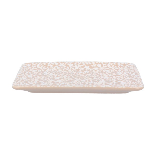 Gisela Graham Ceramic Rectangle Trinket Dish – Beige Floral Vines