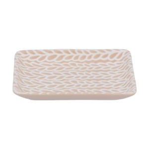 Gisela Graham Small Ceramic Rectangle Trinket Dish – Beige Porcelain Leaves