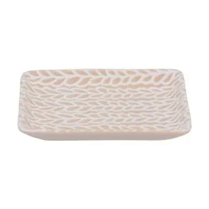Gisela Graham Small Ceramic Rectangle Trinket Dish – Beige Porcelain Leaves