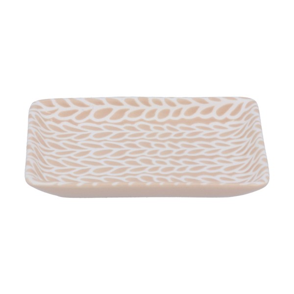 Gisela Graham Small Ceramic Rectangle Trinket Dish – Beige Porcelain Leaves
