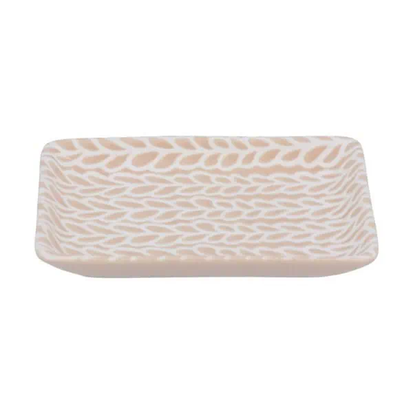 Gisela Graham Small Ceramic Rectangle Trinket Dish – Beige Porcelain Leaves