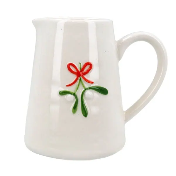 Gisela Graham Stoneware Mini Jug with Mistletoe Bow