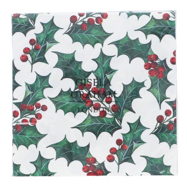 Holly Napkins, Pack of 20 by Gisela Graham