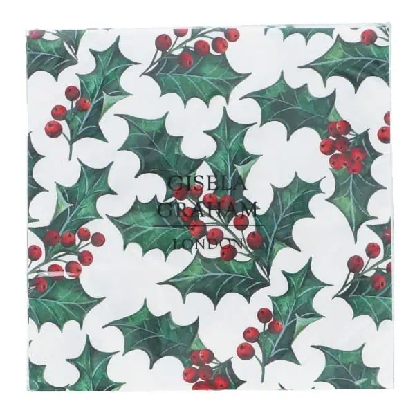 Holly Napkins, Pack of 20 by Gisela Graham