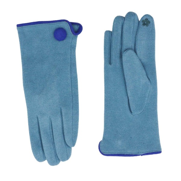 Zelly Button Detailed Gloves, Blue
