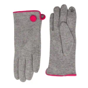 Zelly Button Detailed Gloves, Grey / Pink