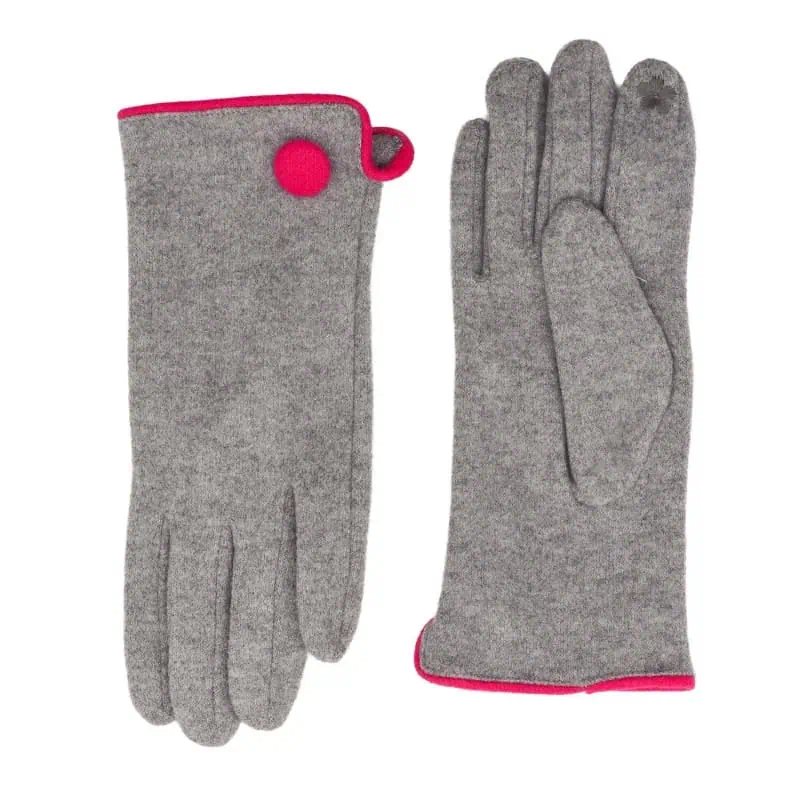 Zelly Button Detailed Gloves, Grey / Pink - Jaro Design Studio - 1 Zelly Button Detailed Gloves, Grey / Pink