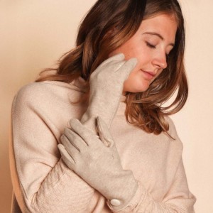 Zelly Button Detailed Gloves, Taupe - Image 2