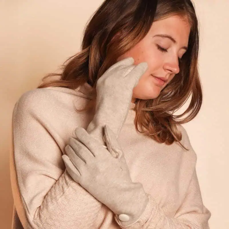 Zelly Button Detailed Gloves, Taupe - Jaro Design Studio - 2 Zelly Button Detailed Gloves, Taupe - Image 2