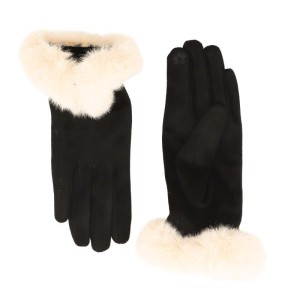 Zelly Black Gloves with Faux Fur Cuff