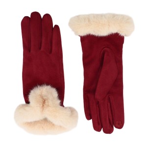Zelly Burgundy Gloves with Faux Fur Cuff