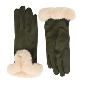 Zelly Olive Gloves with Faux Fur Cuff