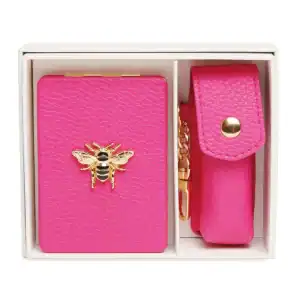 Alice Wheeler Oblong Compact Mirror & Lipstick Holder Gift Set – Hot Pink