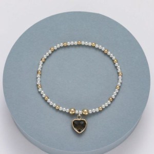 Gracee Jewellery, Silver / Gold Beaded Dainty Stretch Bracelet with Heart