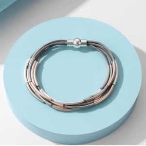 Gracee Jewellery, Silver / Rose Magnetic Tubular Multi-strand Bracelet