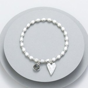 Gracee Jewellery, Square Beaded Silver Stretch Bracelet with Heart