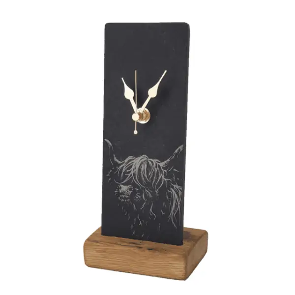 Highland Cow Slate Mantle Clock