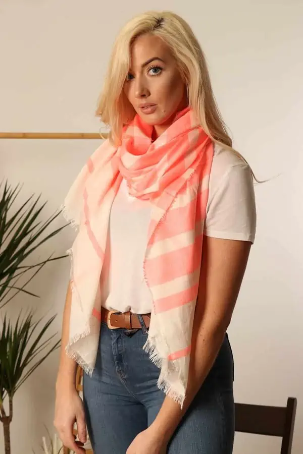 Sarta, Neon Pink and White Striped Scarf