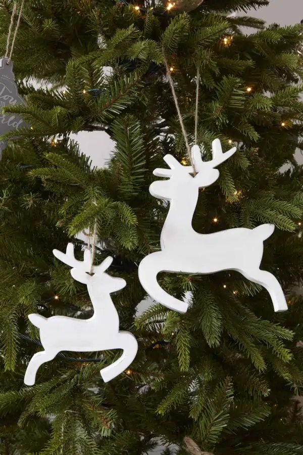 Reindeer Prancing Distressed Wood, White