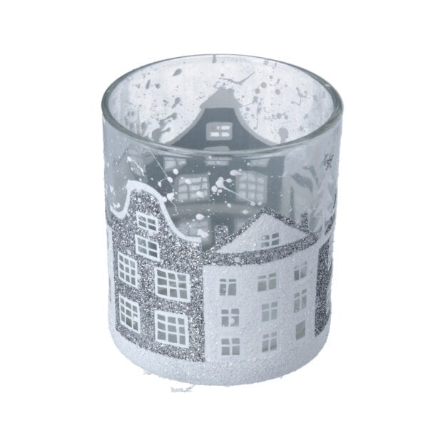 Gisela Graham, Glass Nite Lite - Silver & White Houses - Jaro Design Studio - 1