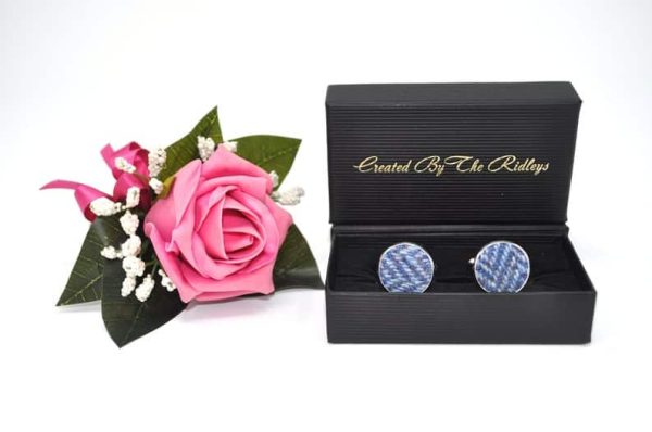 Harris Tweed Cufflinks, Blue Herringbone (HT05) - Jaro - Jaro Design Studio - 1