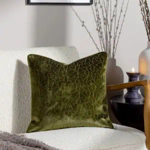 Hoem, Malan Cut Velvet Cushion - Olive - Image 2