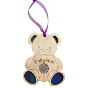 Quirky Tartan Lucky Sixpence - Teddy Bear - Baby Girl