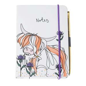 Belly Button Bubble, Highland Cow Pocket A6 Notebook with Pen