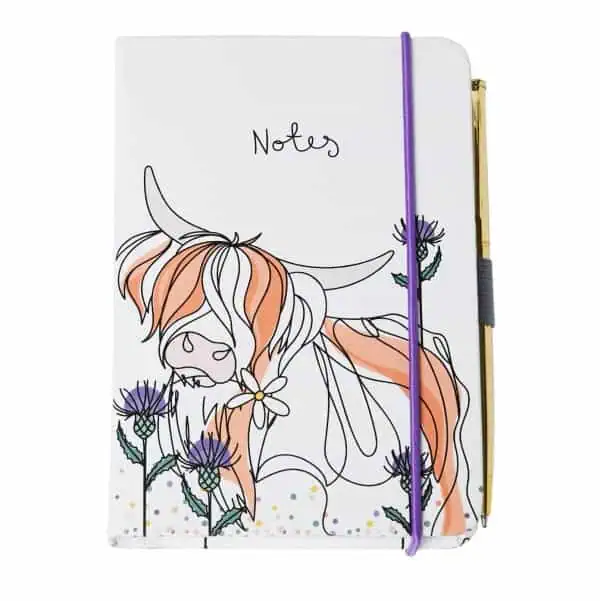 Belly Button Bubble, Highland Cow Pocket A6 Notebook with Pen