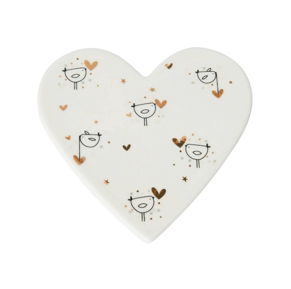 Belly Button Bubble ‘Birds and Hearts’ Porcelain Heart Coaster
