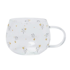 Belly Button Bubble Birds and Hearts Glass Mug