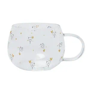 Belly Button Bubble Birds and Hearts Glass Mug