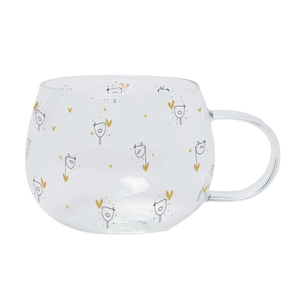Belly Button Bubble Birds and Hearts Glass Mug