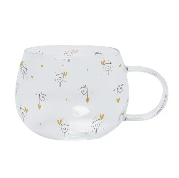 Belly Button Bubble Birds and Hearts Glass Mug
