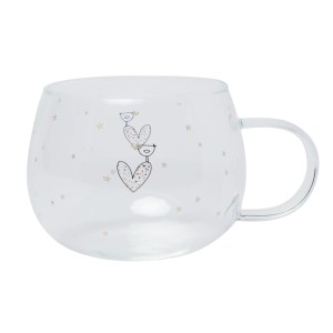 Belly Button Bubble Confetti Heart and Bird Glass Mug