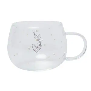 Belly Button Bubble Confetti Heart and Bird Glass Mug