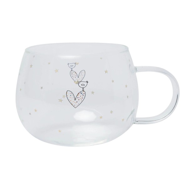 Belly Button Bubble Confetti Heart and Bird Glass Mug